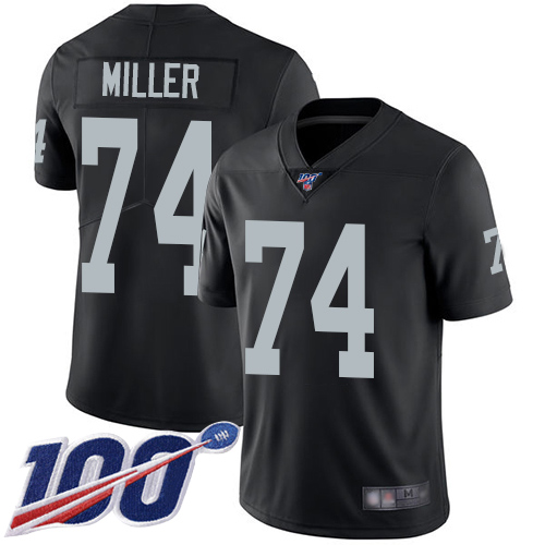 Men Oakland Raiders Limited Black Kolton Miller Home Jersey NFL Football #74 100th Season Vapor Jersey->nfl t-shirts->Sports Accessory